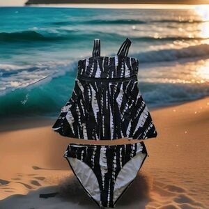 Women's Plus Size 3x Black And White Tankini Swimsuit